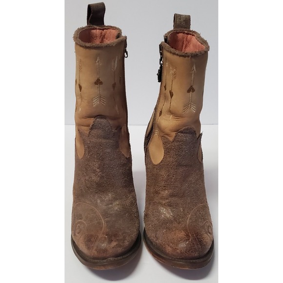 Junk Gypsy by Lane Wander Booties 6.5 Mexico Tan Leather/Suede Embroidered Arrow - Picture 8 of 16